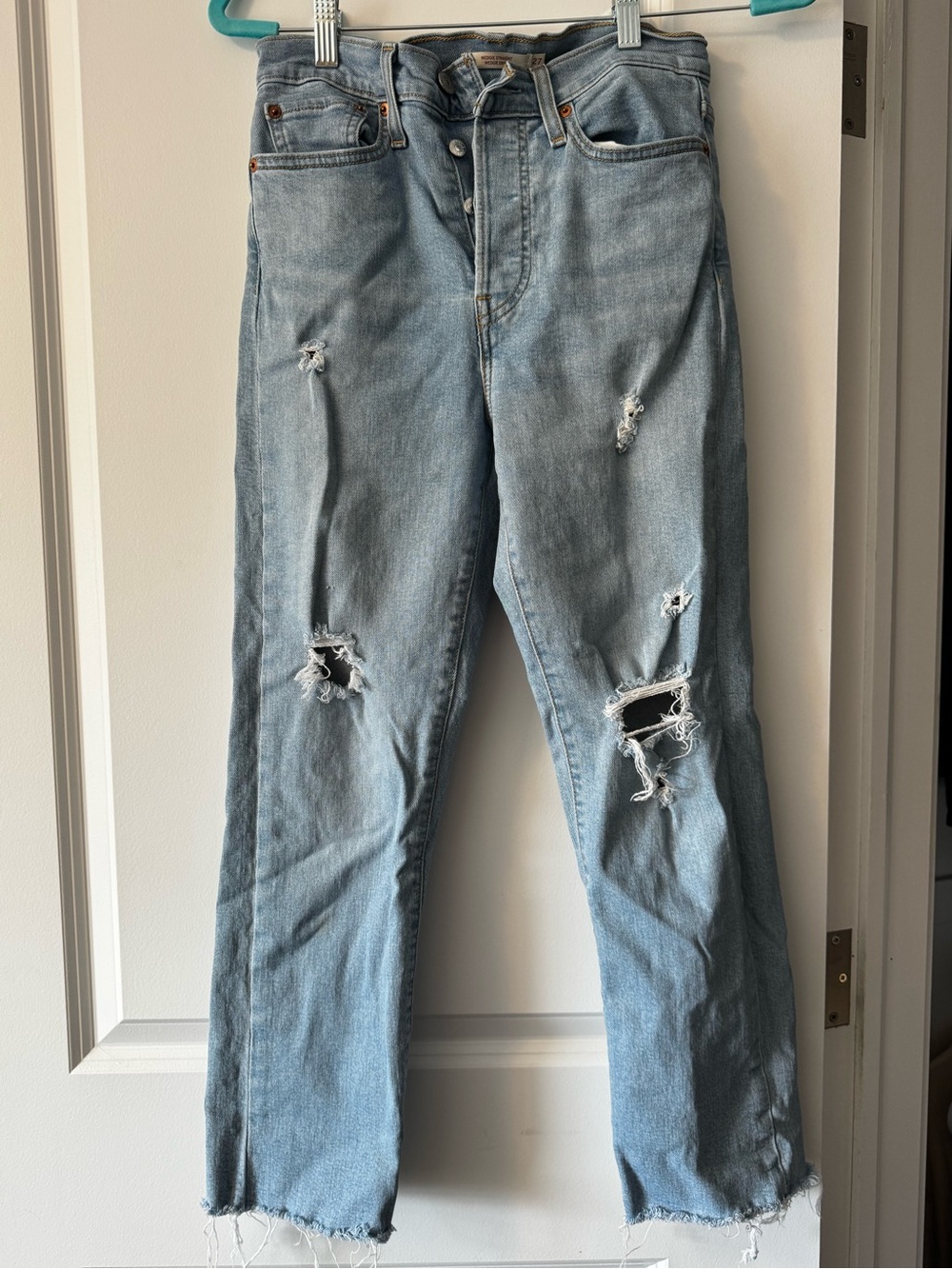 Levi's Light Blue Distressed Straight-Leg Jeans